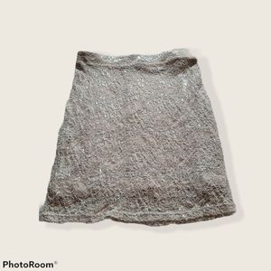 H&M Skirt Tan Silver Lace Lined Zip Back Small